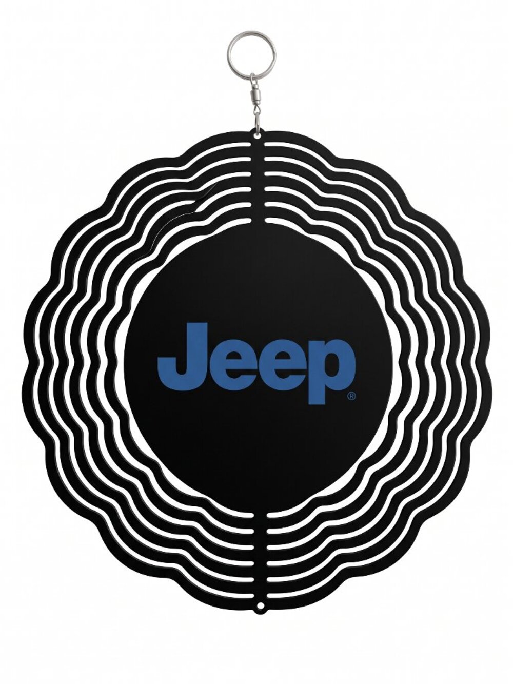 10" Jeep Logo Kinetic Wind Spinner - Blue Black Metal Hanging Yard Decor